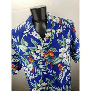 Vintage 70s Evergreen Island Hawaiian Shirt All Over Parrot Print Polyester 2XL